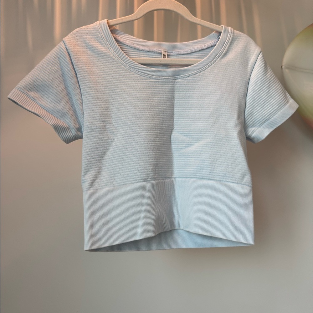 Aerie Light Blue Women's Ribbed Top (Discontinued)